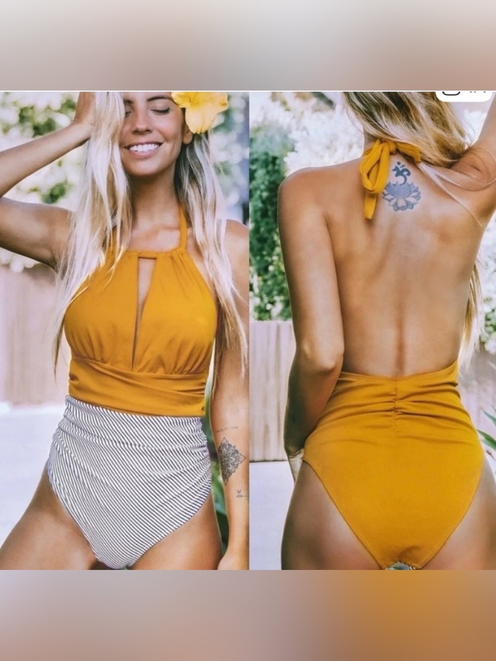 Cupshe Mustard Halter Backless One-Piece
